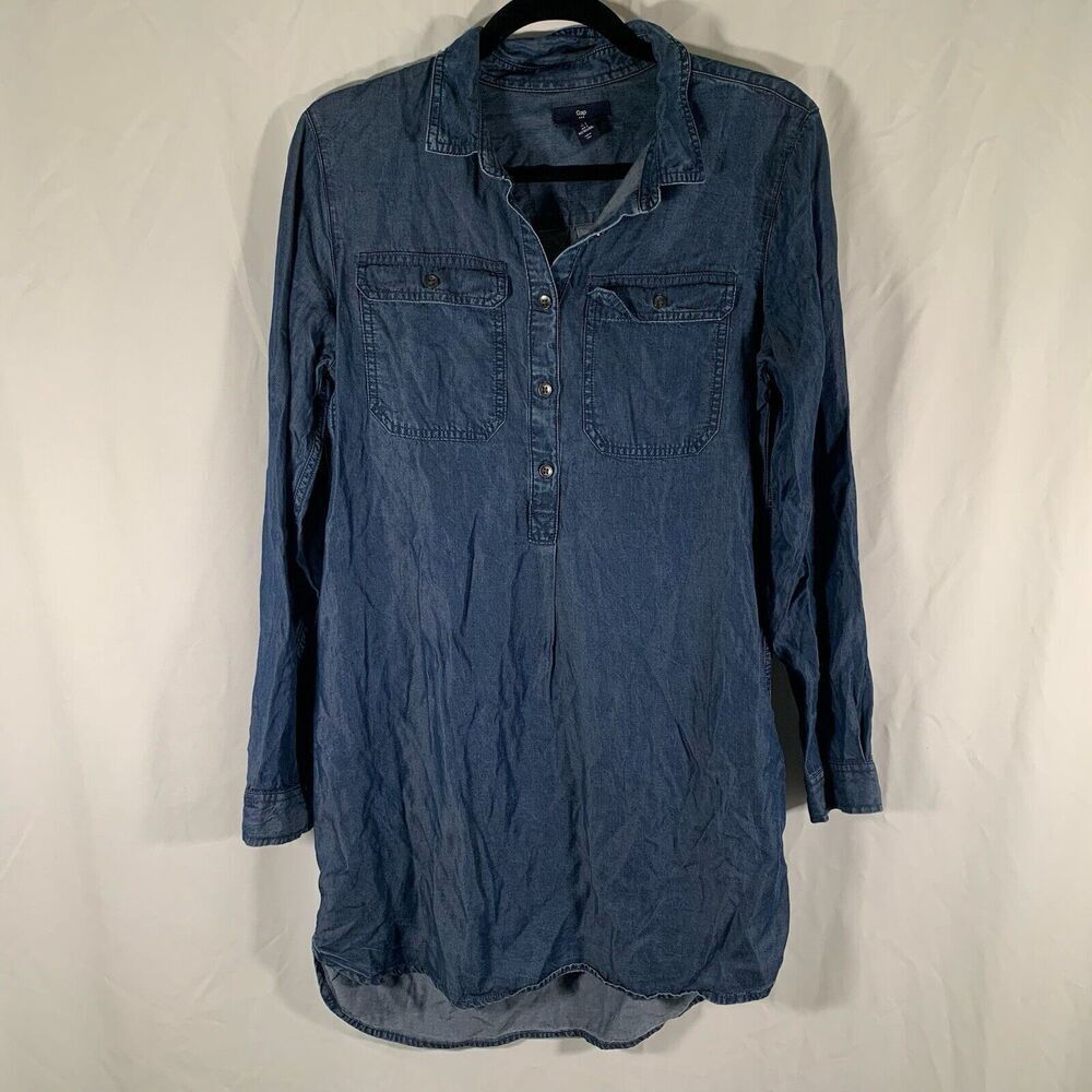 Gap Mini Dress Women's Small Blue Chambray 1/2 Button Up Long Sleeve Collared